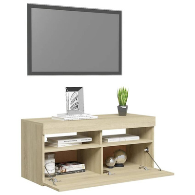 vidaXL Szafka pod TV z oświetleniem LED, dąb sonoma, 90x35x40 cm
