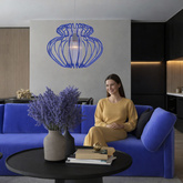 Lampa wisząca Imperia niebieska z szerokim kloszem pojedyncza do jadalni E27