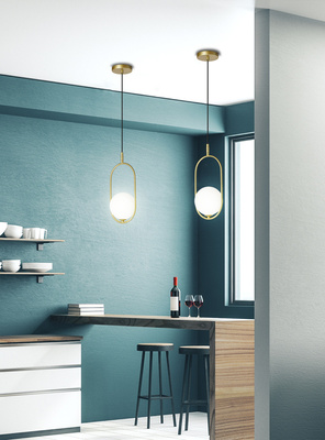 Lampa wisząca CORDEL elegancka - złoty mosiądz z białym kloszem kulką - nowoczesne oświetlenie sufitowe salonu i łazienki 1x G9 LED