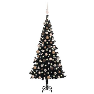 vidaXL Sztuczna choinka z lampkami i bombkami, czarna, 180 cm, PVC