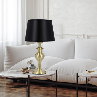 Lampka nocna Prima gold z abażurem czarnym metalowa glamour