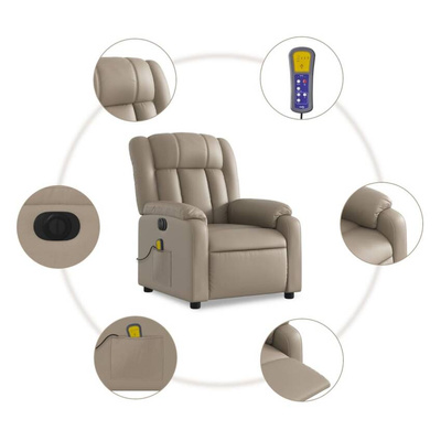 vidaXL Rozkładany fotel masujący, elektryczny, cappuccino, ekoskóra