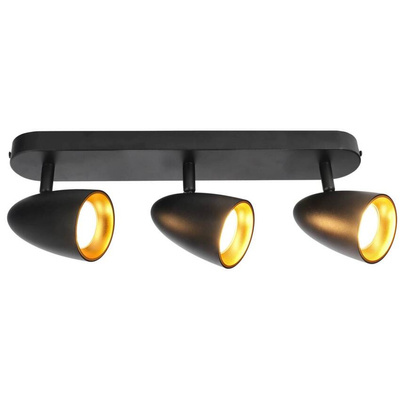 Potrójna punktowa oprawa sufitowa typu spot OVO 3 Black Gold, listwa, IP20, 3xGU10, czarna, pierścień złoty EDO777241 EDO Solutions