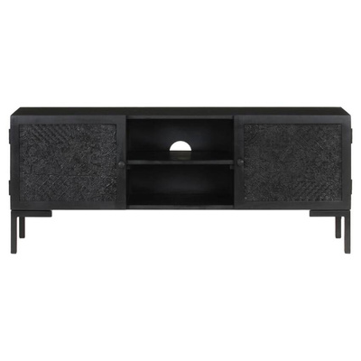 vidaXL Szafka pod TV, czarna, 115x30x46 cm, lite drewno mango