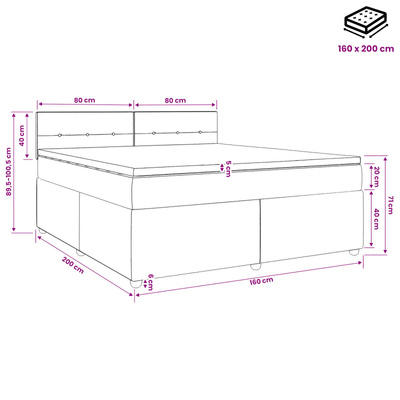 Łóżko kontynentalne z materacem kremowy 160 x 200 cm tkanina