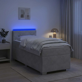 Łóżko Box Spring z materacem i LED jasnoszary 80 x 200 cm Welur