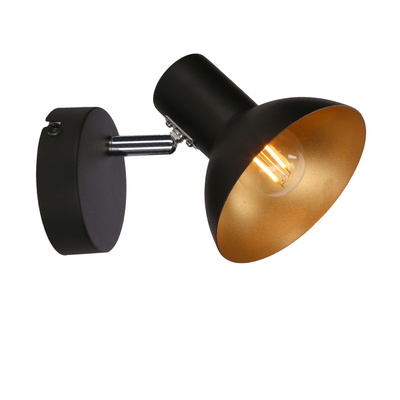 Lampa ścienna kinkiet 1X40W E27 czarny + złoty metal DISO 91-63410