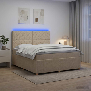 Łóżko z box spring LED z materacem kremowy 160 x 200 cm tkanina