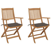vidaXL Składane krzesła ogrodowe z poduszkami, 2 szt., drewno akacjowe