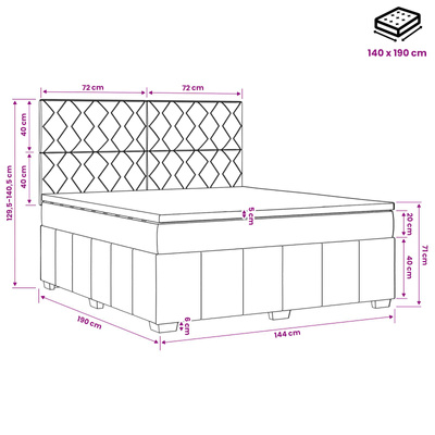 Łóżko z box spring LED z materacem ciemnoszary 140 x 190 cm