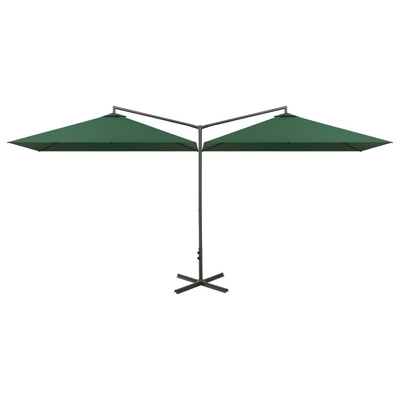 Podwójny parasol ogrodowy, stalowy słupek, zielony, 600x300 cm