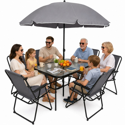 Zestaw Meble Ogrodowe Stół Krzesła Metalowe Parasol Na Balkon Taras Ogród
