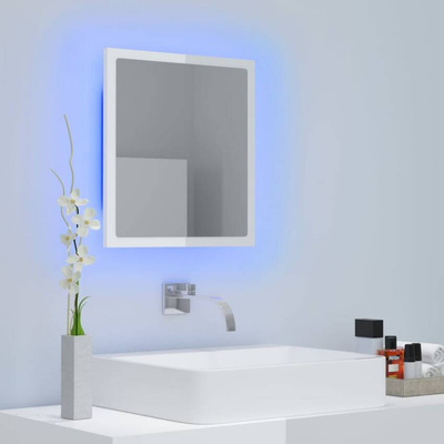 vidaXL Lustro łazienkowe LED, wysoki połysk, białe, 40x8,5x37cm, akryl