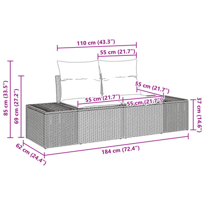 Sofa Ogrodowa z poduszką 184 x 62 x 69 cm polirattan