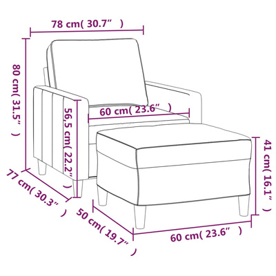 Fotel z podnóżkiem, ciemnoszary, 60 cm, obity aksamit vidaXL