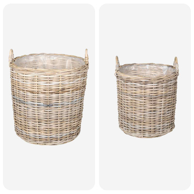 Kosz na rośliny 2 szt. Naturalna szarość Rattan Kubu