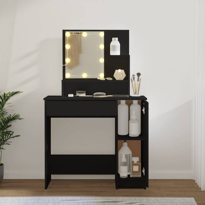 vidaXL Toaletka z oświetleniem LED, czarna, 86,5x35x136 cm