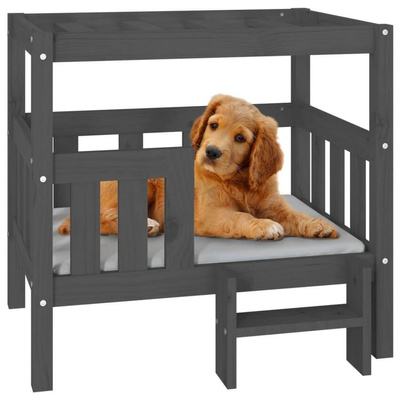 vidaXL Legowisko dla psa, szare, 75,5x63,5x70 cm, lite drewno sosnowe