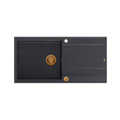 EVAN 146 XL GraniteQ zlewozmywak z syfonem Push 2 Open 1-komorowy z/o (1000x500x210; kom. 420x480) black diamond / elementy miedziane