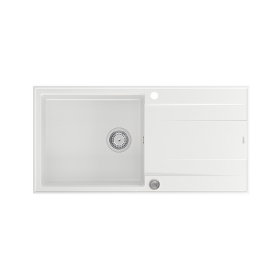 EVAN 146 XL GraniteQ zlewozmywak z syfonem Push 2 Open 1-komorowy z/o (1000x500x210; kom. 420x480) snow white / elementy stalowe