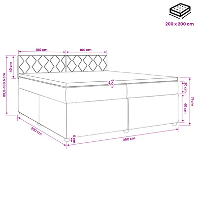 Łóżko kontynentalne z materacem Czarny 200 x 200 cm Welur