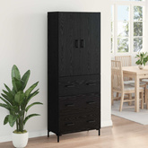 Highboard Czarny Dąb 69,5 x 34 x 180 cm Drewno inżynieryjne
