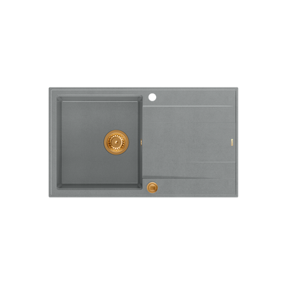 EVAN 111 GraniteQ zlewozmywak z syfonem Push 2 Open 1-komorowy z/o (860x500x210) silver stone / elementy miedziane
