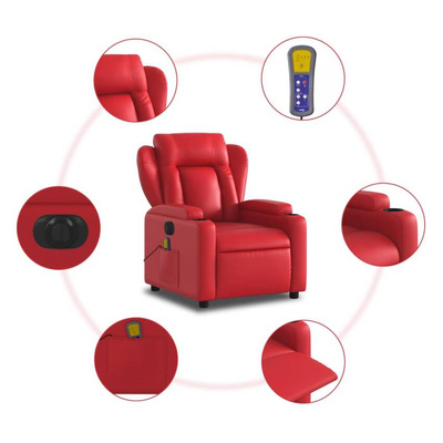 vidaXL Rozkładany fotel masujący, elektryczny, czerwony, ekoskóra