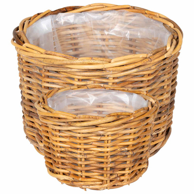 Kosz na rośliny 2 szt. Naturalny Brąz Rattan Kubu