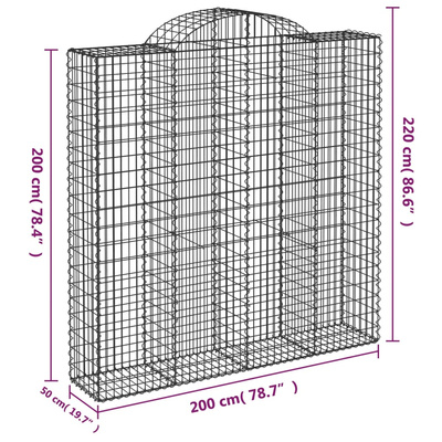 Kosze gabionowe, 10 szt, 200x50x200/220cm, galwanizowane żelazo