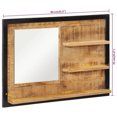 vidaXL Lustro z półkami, 80x8x55 cm, szkło i lite drewno mango