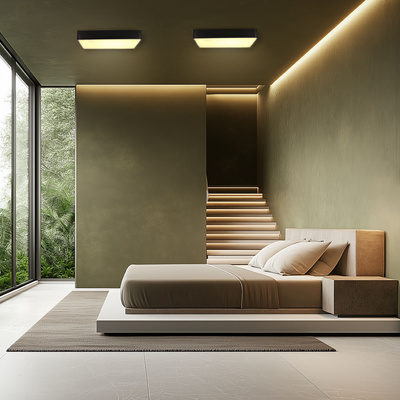 Plafon sufitowy LED QUATTRO czarny – kwadratowy ze szklanym kloszem – minimalistyczna lampa sufitowa