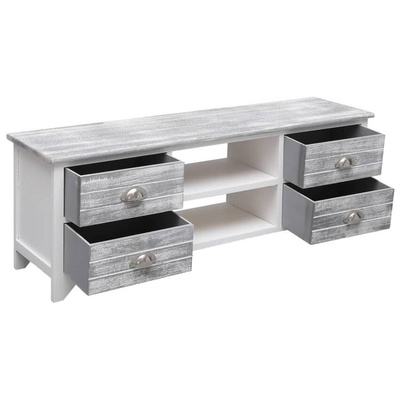 vidaXL Szafka pod TV, biało-szara,108x30x40 cm, drewno paulownia