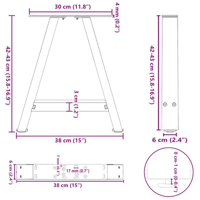 Nogi do stolika kawowego w kształcie litery A 2 szt. 38x(42-43) cm Stal