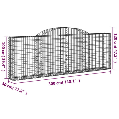 Kosze gabionowe, 17 szt, 300x30x100/120cm, galwanizowane żelazo