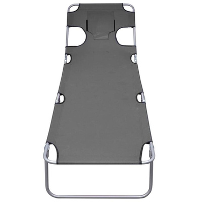 vidaXL Składany leżak z zagłówkiem i regulowanym oparciem, szary