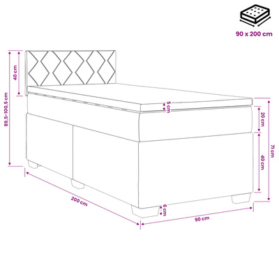 Łóżko kontynentalne z materacem Ciemnoszary 90 x 200 cm tkanina