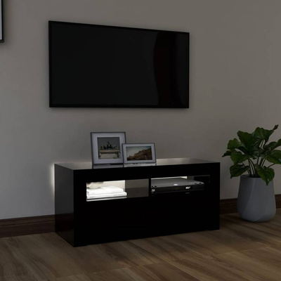 vidaXL Szafka pod TV z oświetleniem LED, czarna, 90x35x40 cm
