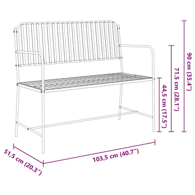 Ławka ogrodowa 2 -Seater 103,5 x 51,5 x 90 cm Stal Czarny