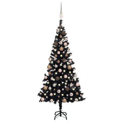 vidaXL Sztuczna choinka z lampkami i bombkami, czarna, 120 cm, PVC