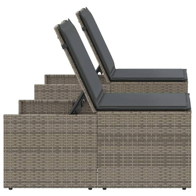 vidaXL Leżaki ze stolikiem, 2 szt., szare, polirattan model standard