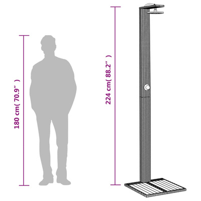 Prysznic ogrodowy, czarny, 50x55x224 cm, polirattan i akacja