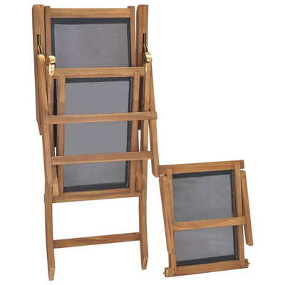 vidaXL Leżak tarasowy z podnóżkiem, lite drewno tekowe, czarny