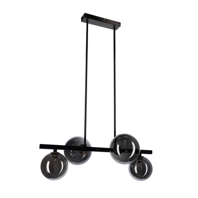 Lampa wisząca KAMA czarna w stylu dark japandi – z grafitowymi kloszami kulami – designerska lampa do salonu 4x G9 LED