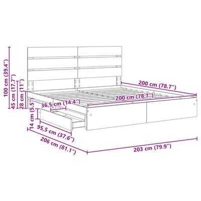 Łóżko z miejscem do przechowywania Betonowy szary 200 x 200 cm
