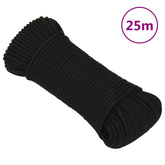 vidaXL Linka robocza, czarna, 3 mm, 25 m, poliester