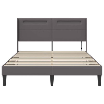 Ramka łóżka z paskami LED Szary 160 x 200 cm Ekoskóra