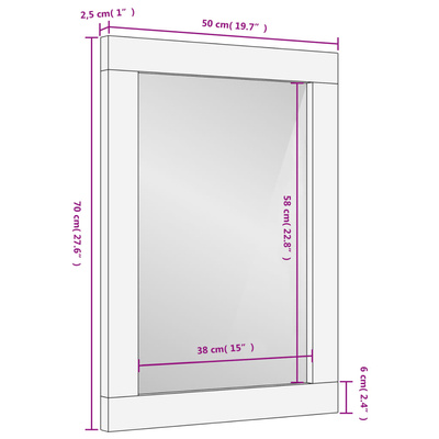 vidaXL Lustro łazienkowe, czarne, 50x70x2,5 cm, drewno mango i szkło