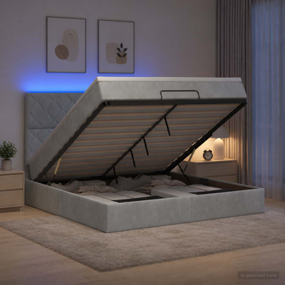 Łóżko z pojemnikiem i materacem LED jasnoszary 140 x 190 cm
