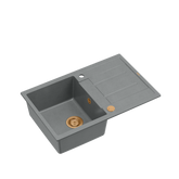 MORGAN 111 GraniteQ zlewozmywak silver stone z syfonem Push To Open 1-komorowy z/o / elementy miedziane